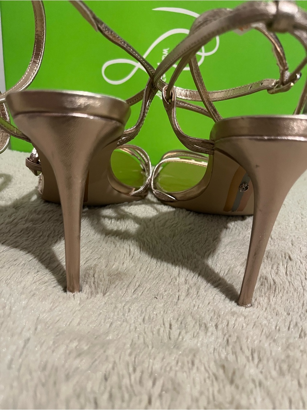 Sam Edelman Sareena Champagne Lea Metallic Rose Gold Strappy Heels - Picture 6 of 8